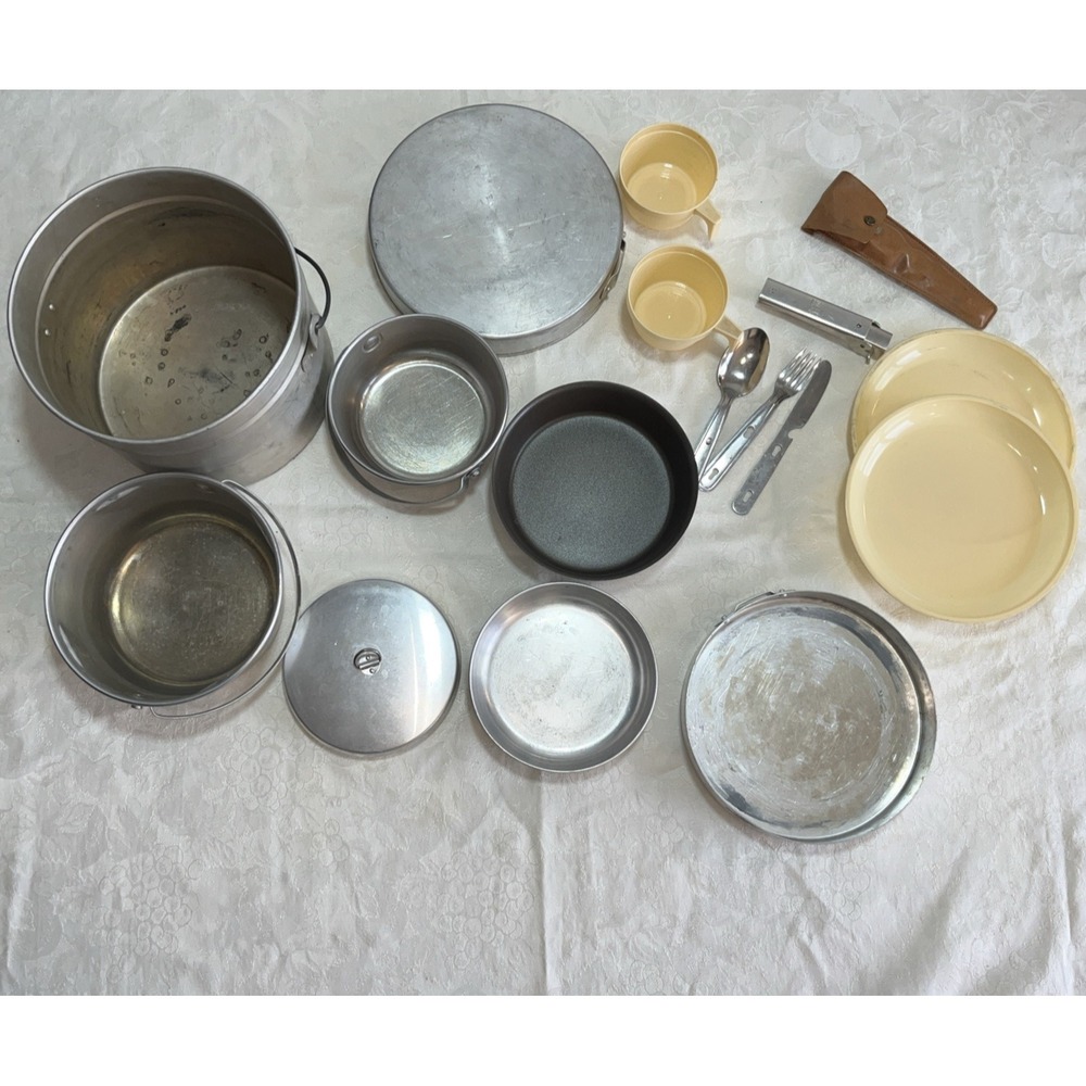 Vintage Mirro Aluminum Nesting Camp Cooking Set M-4352 USA M with Boy Scouts